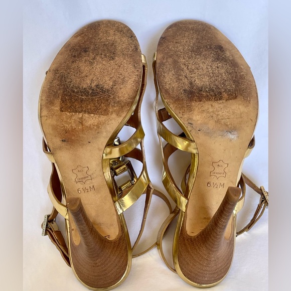 TORY BURCH FRANCESCA GLADIATOR STRAPPY HIGH HEELED SANDALS. GOLD. SIZE 6.5 - Picture 8 of 11